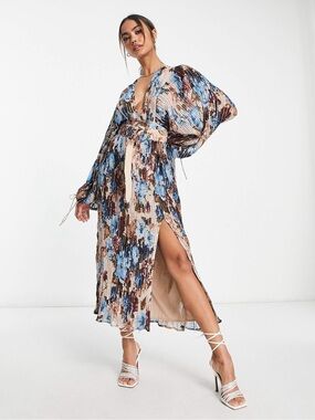 NWT ASOS DESIGN embellished midi dress with extreme blouson sleeve belt detail
